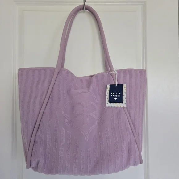 NWT Striped Large Terry Beach Tote Bag Lavender - Roller Rabbit x Target - Picture 5 of 7